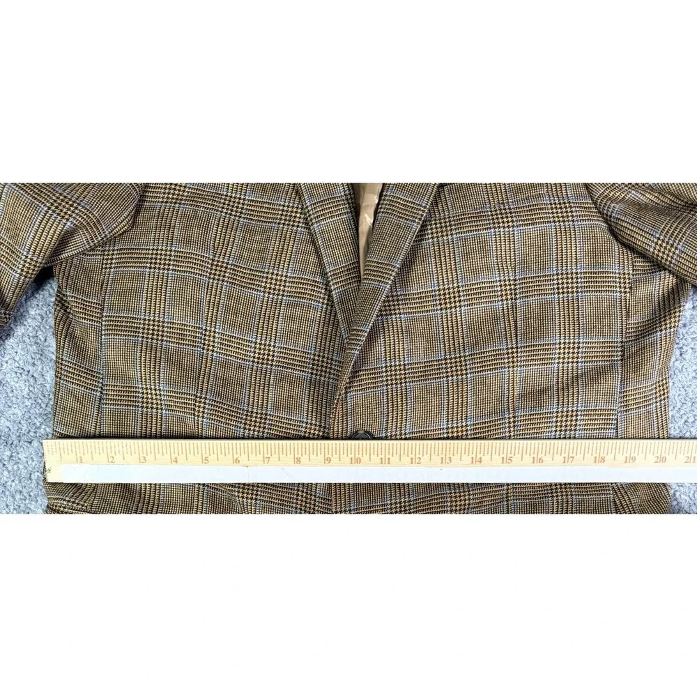 Hart Schaffner Marx 42L Wool Blazer Brown Glen Plaid Blue Overcheck USA 2-Button